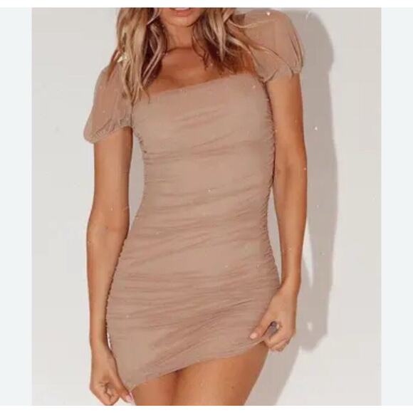 Princess Polly Charvi Mini Dress Tan Brown Size 10 US Women's - Picture 1 of 5
